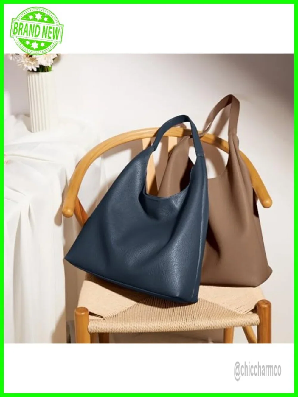 Slouchy Hobo Bag Vegan Leather Suede Tote Shoulder Weekender Travel Purse